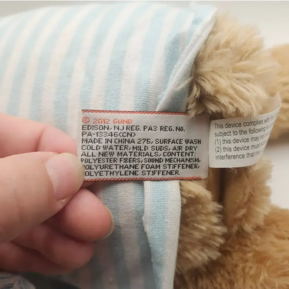GUND Bedtime Bear Plush 2012 Pajamas‎ Nightcap Blue Striped Lullaby Non-Working